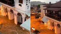 Floodwater gushes down Skiathos road as intense rain hits Greek island