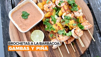 Brochetas a la barbacoa: Gambas y piña
