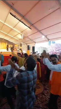 Devotees dance in the musical Shiva Mahapuran Katha
