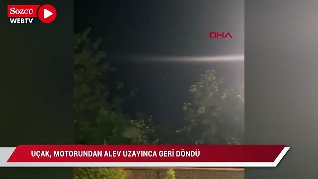Trabzon- Cidde seferi için havalanan uçak, motorundan alev uzayınca geri döndü; o anlar kamerada