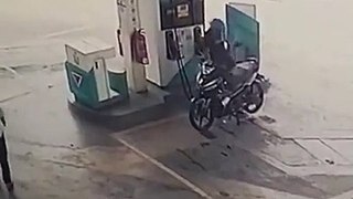 Motorcycle caught fire at gas station
