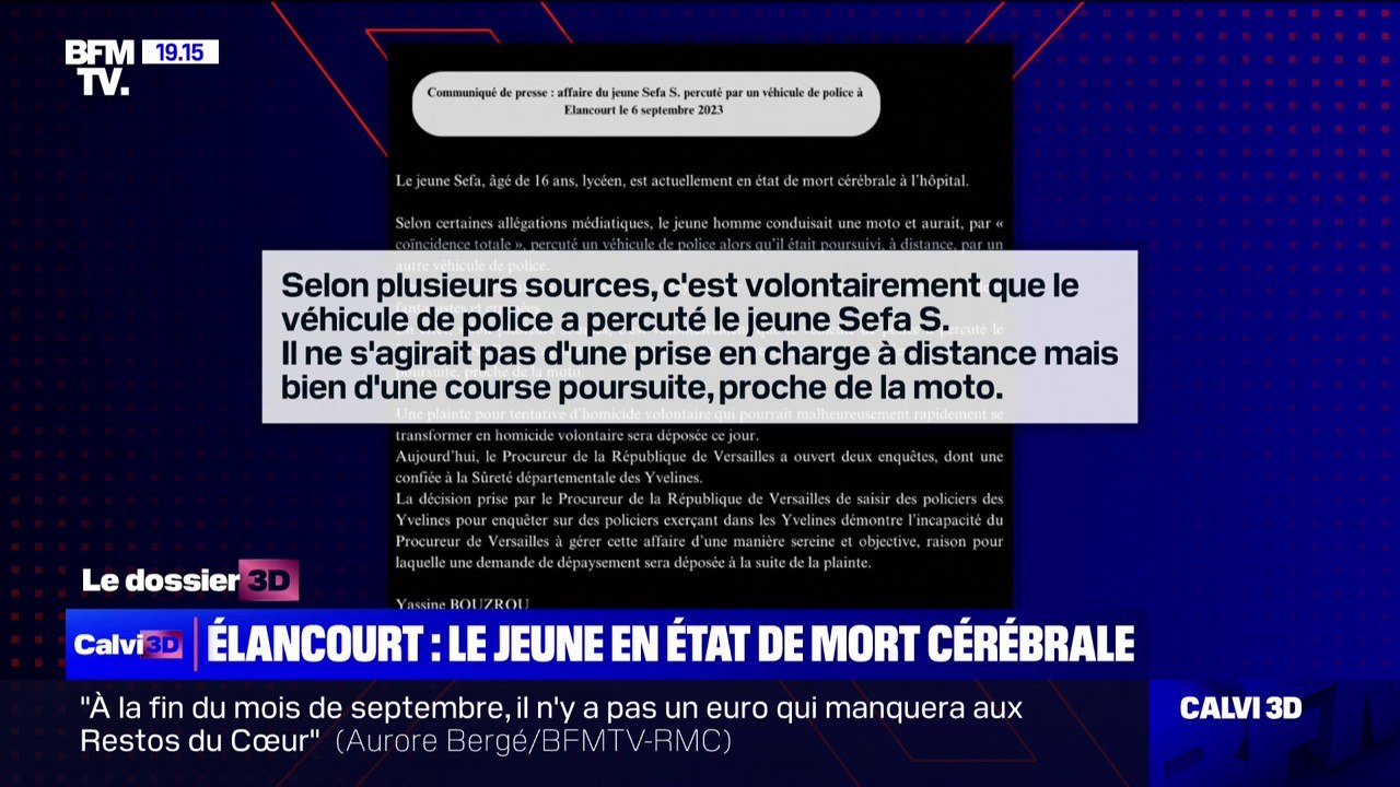 Collision à Élancourt: "Selon plusieurs sources, c'est volontairement que le véhicule de police a percuté le jeune Sefa S.", affirme l'avocat de la famille dans un communiqué