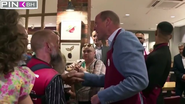 Gazza plants a kiss on Prince William's cheek after pair bump into each other in Pret A Manger during royal's visit to Bournemouth as part of mission to end homelessness