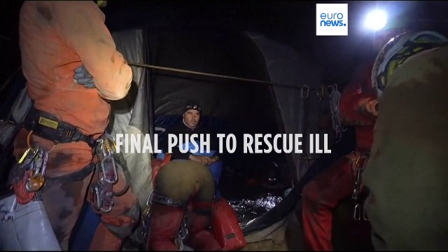 Trapped caver Mark Dickey brought closer to the surface by rescuers in Turkey