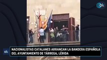 Nacionalistas catalanes arrancan la bandera española del ayuntamiento de Tárrega, Lérida