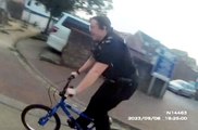 Police officer borrows schoolboy's tiny bike to chase suspected burglar through city before arresting him