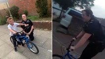 Police officer borrows schoolboy’s tiny bike to chase suspected burglar