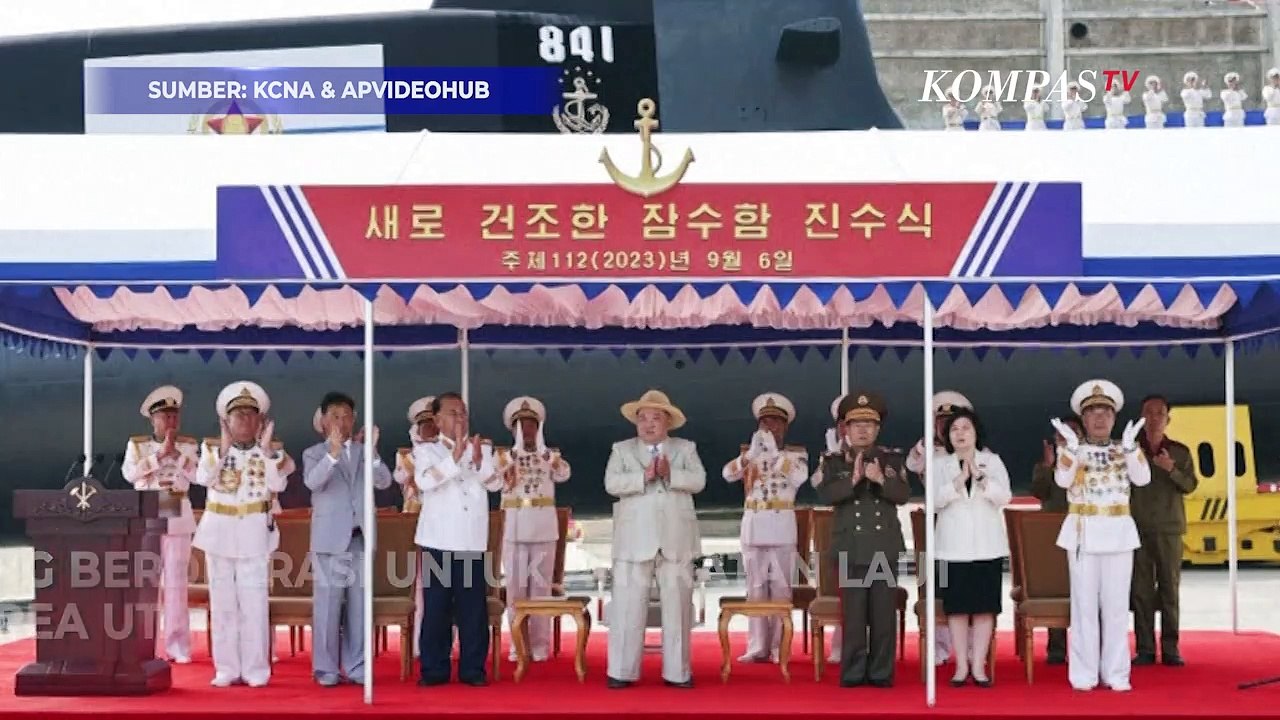 Potret Kim Jong Un Luncurkan Kapal Selam Tempur Nuklir Taktis