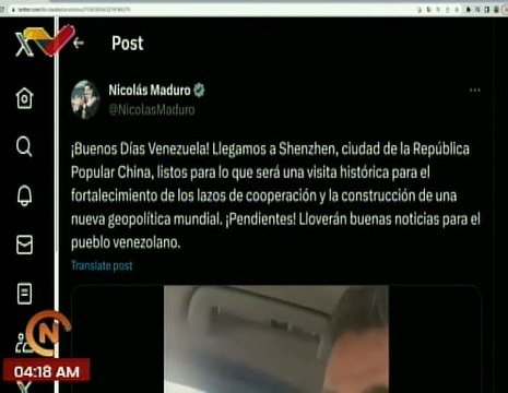 ‌Presidente Maduro arriba a China para fortalecer lazos de cooperación mutua