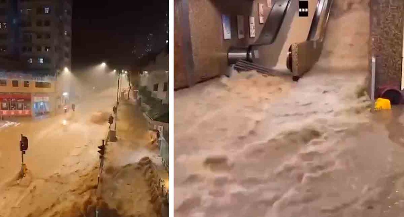 וידאו: רחובות הונג קונג מוצפים בשל הגשמים הגרוע...