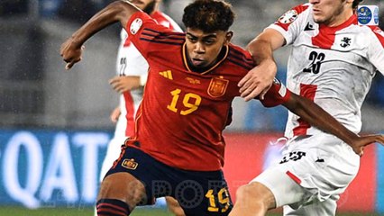 Barcelona teen Lamine Yamal becomes Spain's youngest-ever international and celebrates by netting side's seventh goal in dream debut for the 16-year-old
