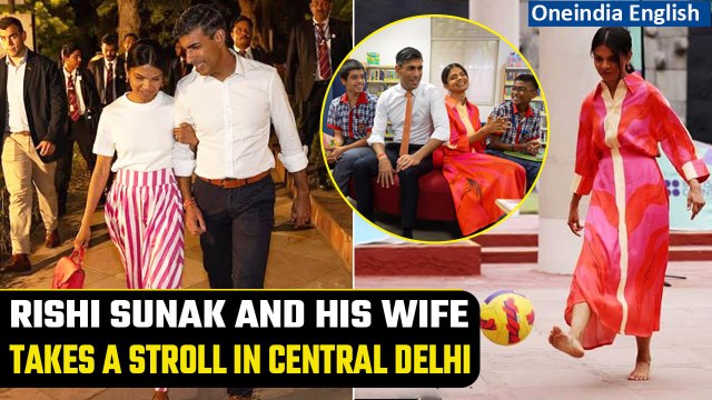 G20: British PM Rishi Sunak with wife Akshata Murthy stroll in Central Delhi before dinner |Oneindia