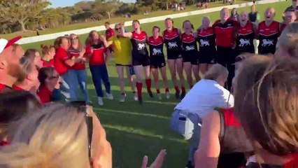 Wollongong Lions celebrate after winning 2023 SCAFL Women's Premier Division grand final