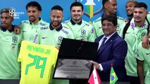 Neymar receives award for breaking Pele's Brazil goalscoring record