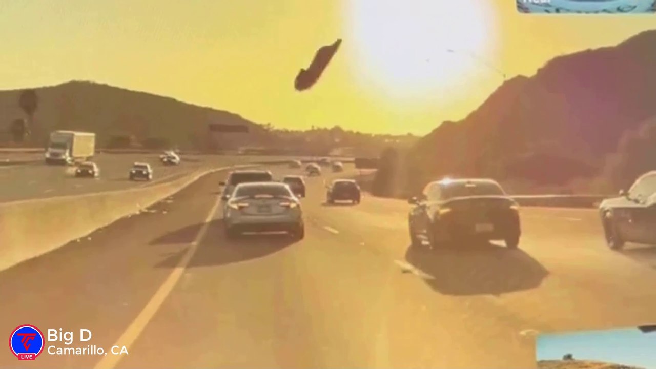 Flying Debris Hits My Tesla Car on The Freeway | TeslaCam Live