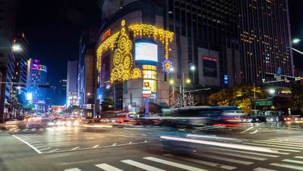 Time Lapse of Modern City in Night Light.