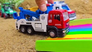 Bridge Construction Vehicles Excavator, Police Cars, Bulldozer - Funny stories police car