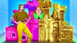 Rich Vs Poor Tiny Castle || Cool Cardboard Crafts x Ideas For House! Diy Challenge By 123 Go!