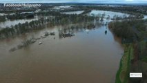GB: la disastrosa alluvione in Cumbria vista da un drone