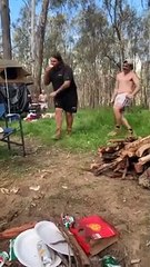 Little Fells Tries To Knock Over Big Fella
