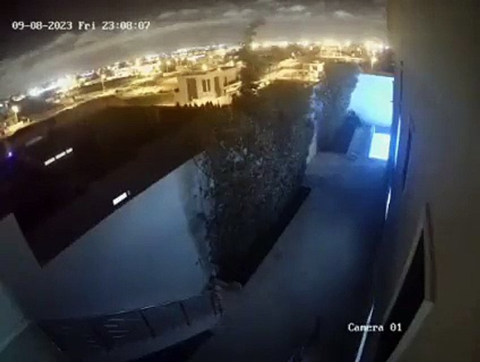 A blue light flashes in the sky moments before the earthquake in Morocco