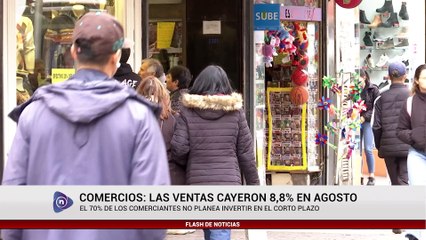 COMERCIOS: LAS VENTAS CAYERON 8,8% EN AGOSTO