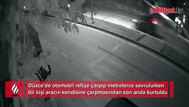 Aracın altında kalmaktan son anda kurtulduğu anlar kamerada