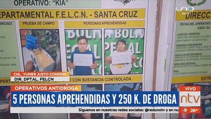 5 personas aprehendidas y 250 K. de droga