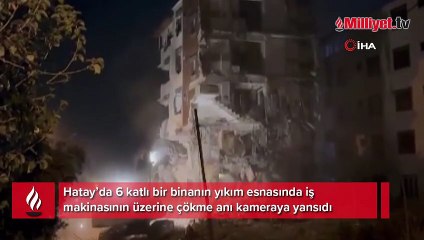 6 katlı binanın iş makinesinin üzerine çökme anı kamerada