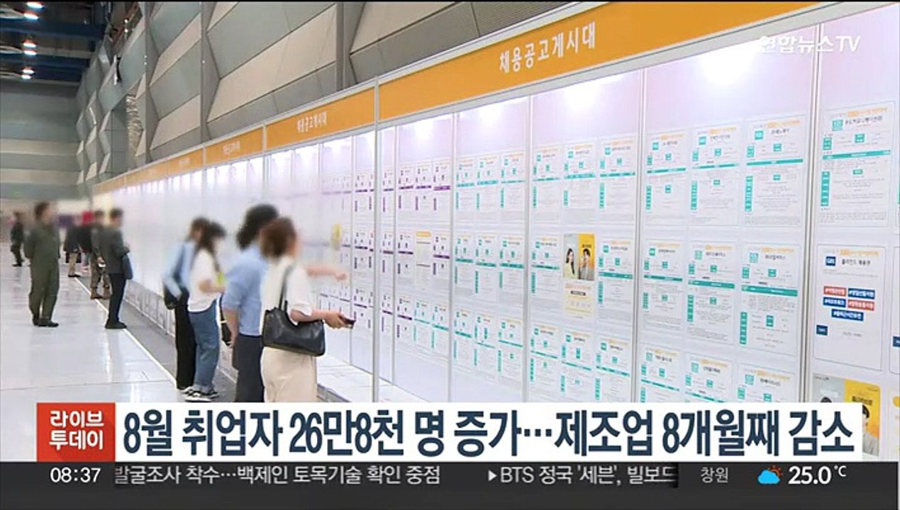 8월 취업자 26만8천명 증가…제조업 8개월째 감소