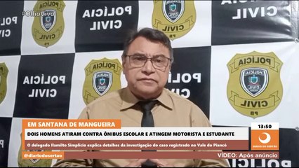 Dois homens atiram contra ônibus escolar e atingem motorista e estudante em Santana de Mangueira