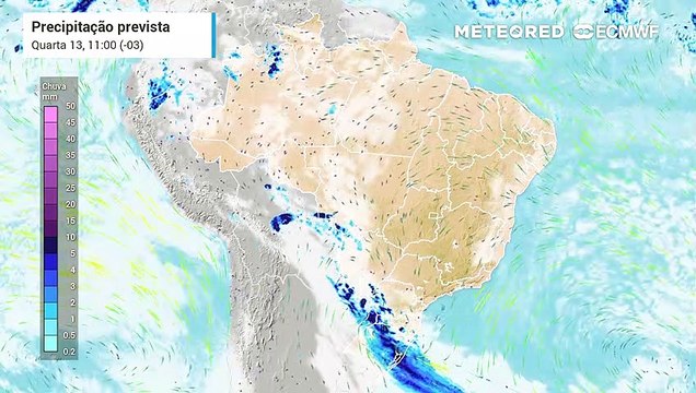 Previsão de pouca chuva sobre o Brasil nos próximos dias