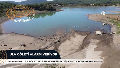 Ula Göleti'nde su seviyesinin düşmesiyle adacıklar oluştu