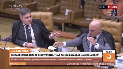 Moraes e Mendonça batem boca durante julgamento de acusados dos atos golpistas: “Não ponha palavras na minha boca”