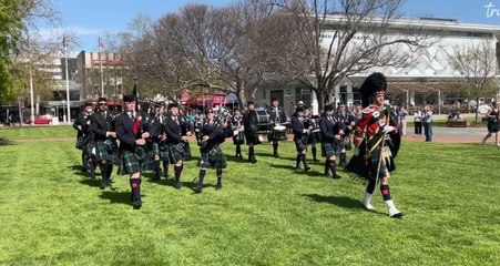 Scots School Pipe Band performing at QEII Square in Albury