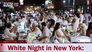 White Night Carnival in New York: Thousands of People in White Dresses Dance Together at the Carnival