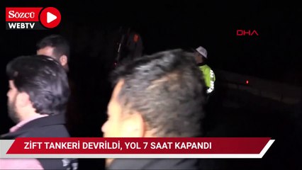 Zift yüklü tanker devrildi, yol 7 saat trafiğe kapandı