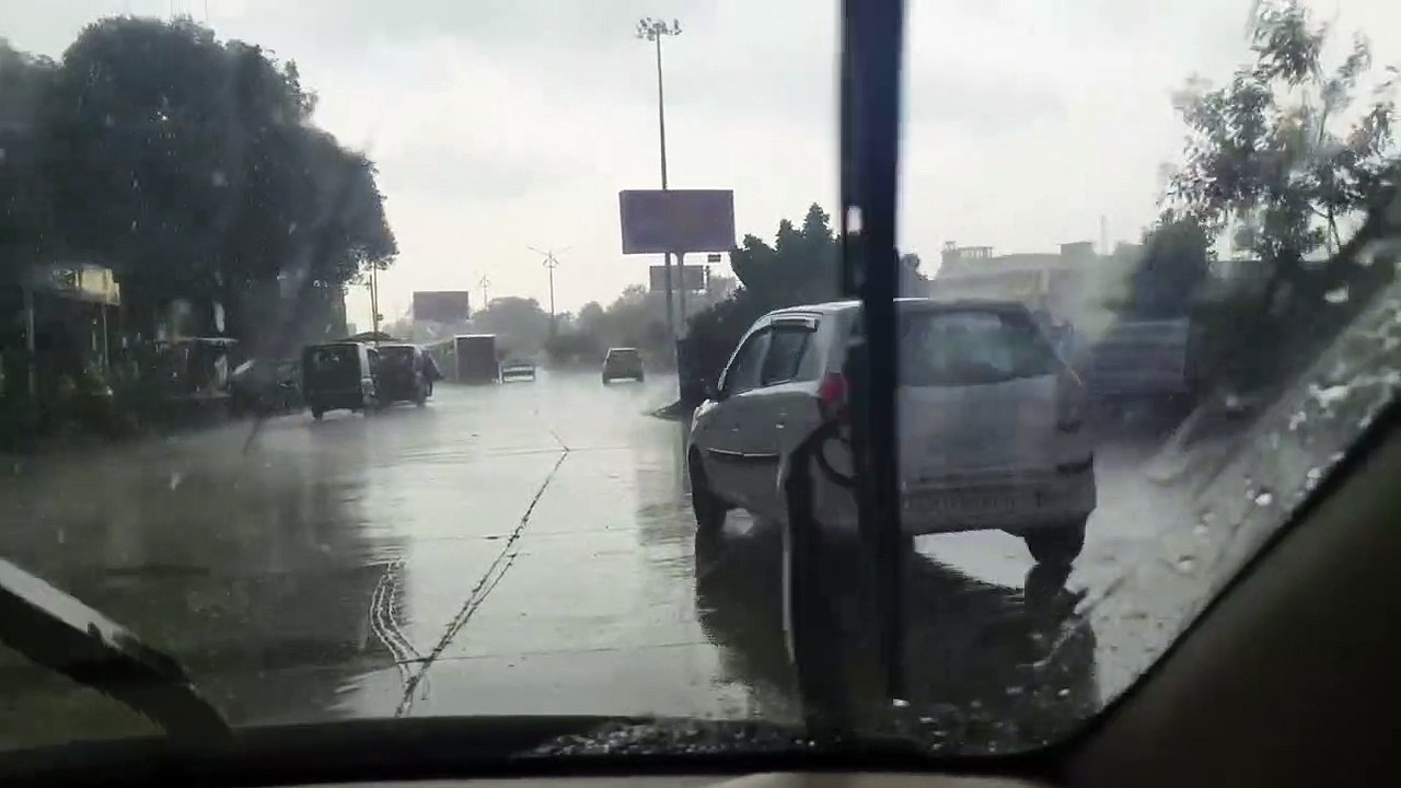 Storm with rain, trees broken, pillars fallen