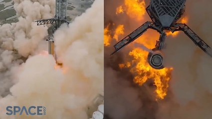 Amazing Drone Views Of SpaceX Starship Booster's 31-Engine Burn
