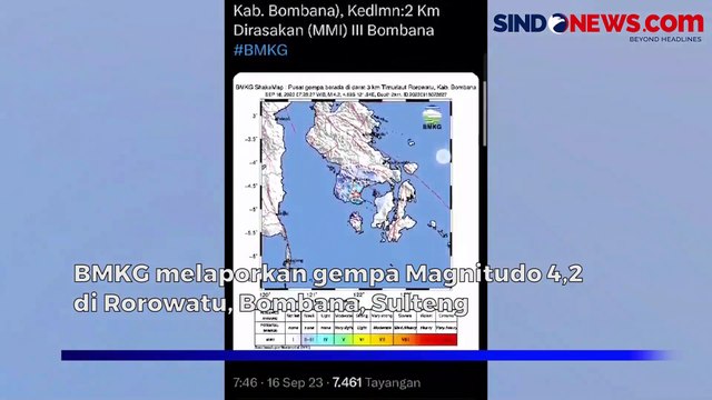 Bombana Sulawesi Tenggara Diguncang Gempa Darat Magnitudo 4,2