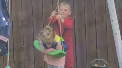 Thrillseeking siblings' CRAZY spin-out adventure on swing looks PEAK FUN!