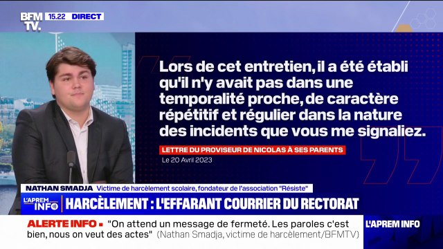 Harcèlement scolaire: Tout le monde était au courant et, pourtant, personne n'a rien fait , raconte Nathan Smadja