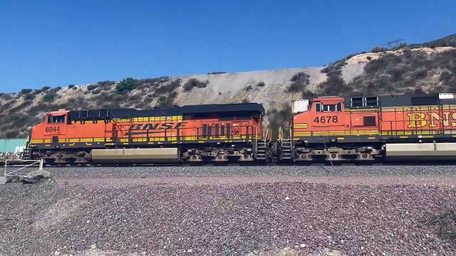 BNSF 6944 Leads Westbound Stack Train Passes Through Blue Cut CA