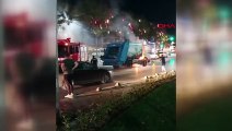 Sultangazi'de çöp kamyonunda yangın çıktı