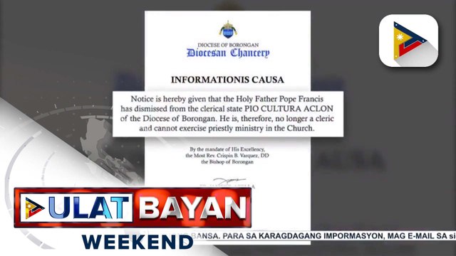 Pari sa Borongan, Eastern Samar, sinibak ni Pope Francis dahil sa umano'y pang-aabuso ng menor de edad