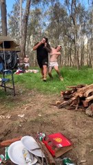 Little Fells Tries To Knock Over Big Fella