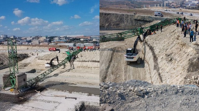 Arnavutköy'de inşaat alanında vinç devrildi