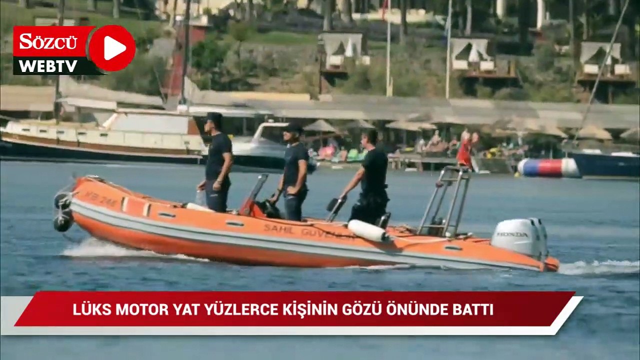 Lüks motor yat yüzlerce kişinin gözü önünde battı