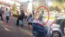 Bursa'da elinde bıçakla otomobilini tekmeleyen sürücünün peşinden koştu