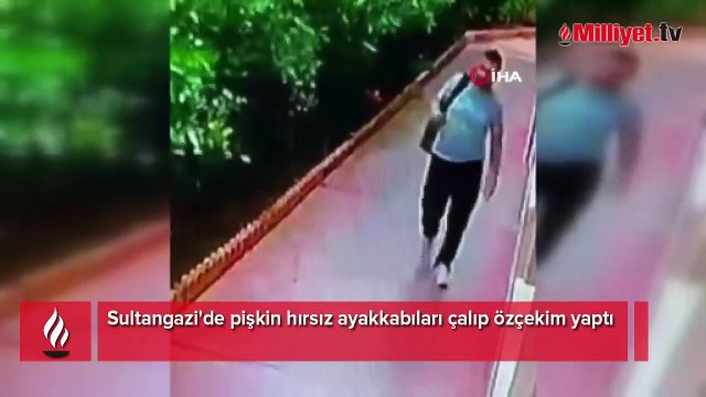 Sultangazi'de pişkin hırsız ayakkabıları çalıp özçekim yaptı
